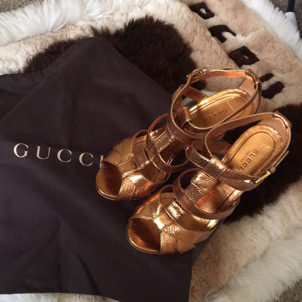 Gucci Malika Python High Heel Sandals 38